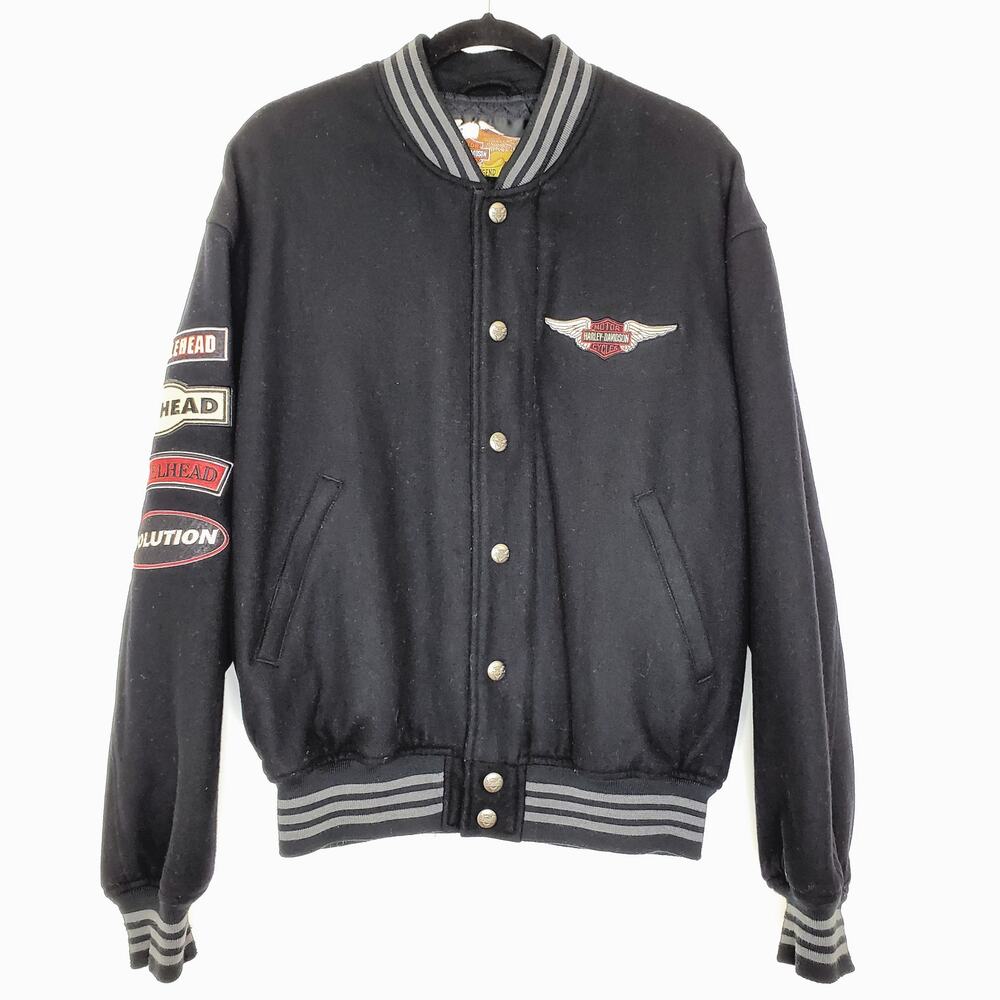 Harley Davidson Mens Motorcyle Jacket M Embroidered Patches Bomber Rib Knit